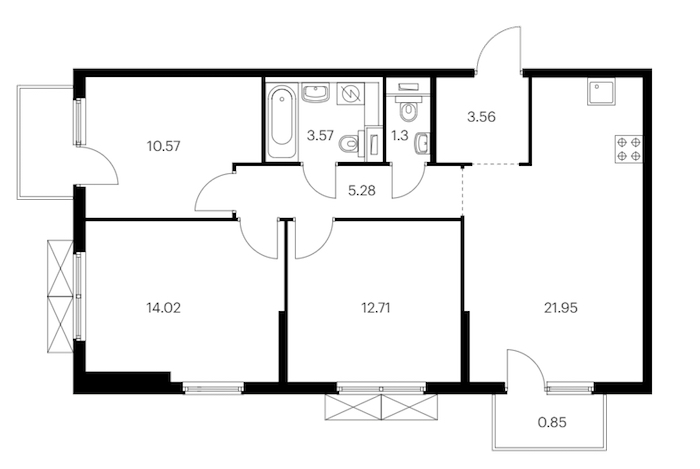 3-комнатная квартира 74.66 м², 11/15 эт., ЖК «Янинский лес»